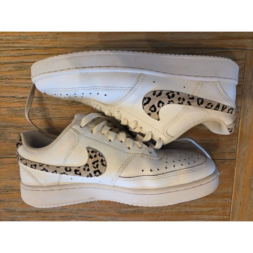 Nike Court Vision Low 'Leopard Swoosh - White', WMNS #DD9665-100. size 7.5